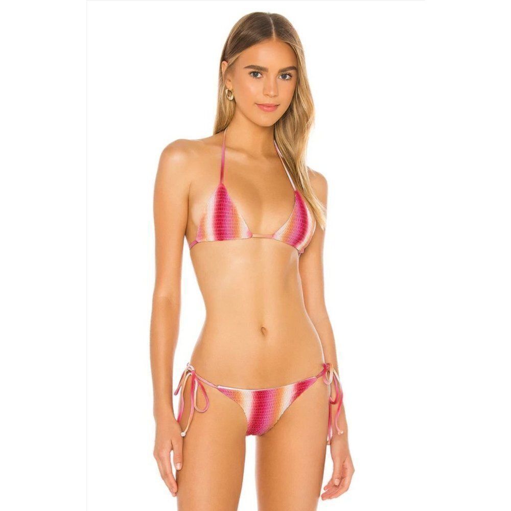 TULAROSA Smocked Side Tie Swimsuit Bottom Retro Sun Ombre Stripe String Bikini